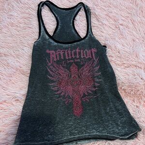 Affliction Charcoal Tank with Pink Design